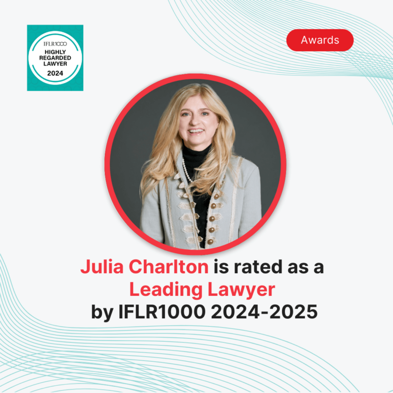 Julia Charlton is rated as a Leading Lawyer by IFLR1000 2024-2025